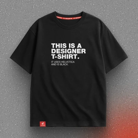 Чорна футболка «This is a designer T-shirt», зі шрифтом Helvetica