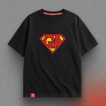 Чорна футболка «Super QA», для супертестерів