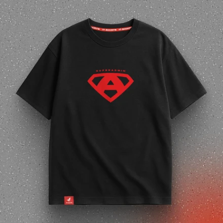Чорна футболка «Super admin» з емблемою супергероя