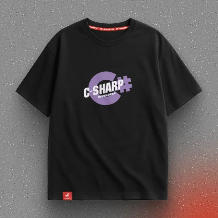 Black T-shirt «C# developer» in pop-art style