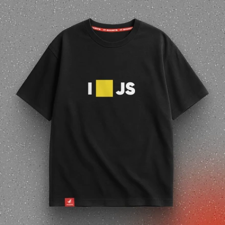 Чорна футболка «I love JS», із жовтим квадратом