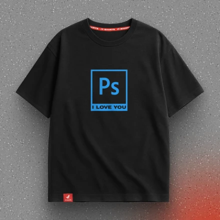 Black T-shirt «PS. I love you», for those in love with Photoshop