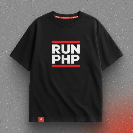 Чорна футболка «Run PHP», з червоними лініями