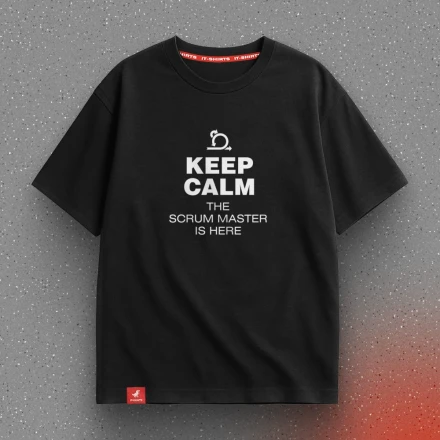 Чорна футболка «Keep calm, the scrum master is here», зберігайте спокій