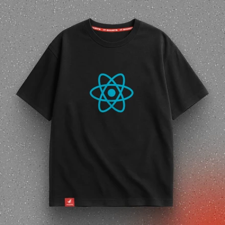 Чорна футболка «React.js», з логотипом фреймворку