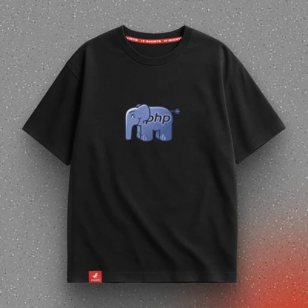 Чорна футболка «PHP Elephant», з логотипом PHP