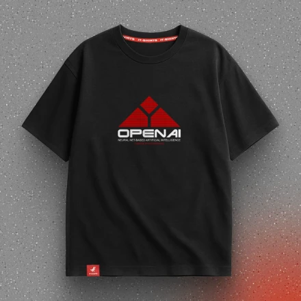 Чорна футболка «OpenAI», з натяком на Skynet
