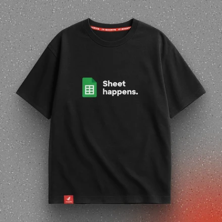 Чорна футболка «Sheet Happens», коли таблиці трапляються