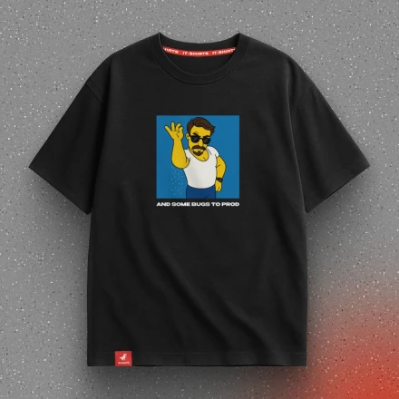 Black T-shirt «And some bugs to prod», served like a pro