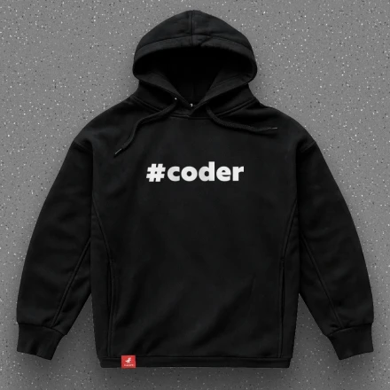 Black hoodie «#CODER», with developer's hashtag
