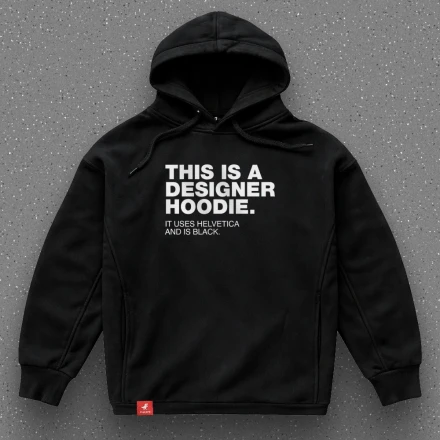 Худі дизайнера «This is a designer T-shirt», зі шрифтом Helvetica