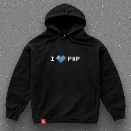 Худі програміста «I love PHP», у піксельному стилі 8-біт