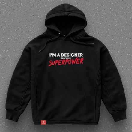 Чорна худи «I'm a designer, that is my superpower», для дизігнерів із суперсилою