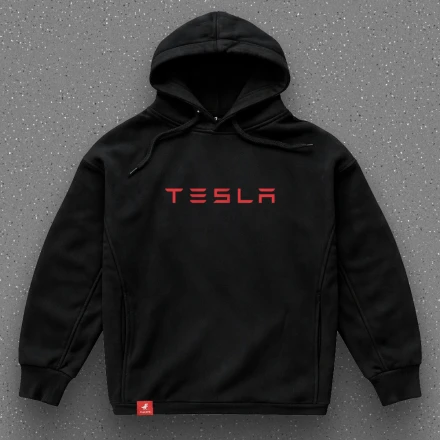 Худі айтішника «Tesla» з текстовим логотипом Тесла