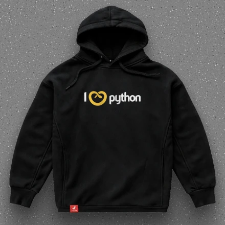 Худі програміста «I love Python», з пітоном у вигляді серця