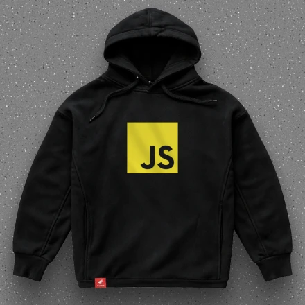 Худі програміста «JavaScript», із жовтим логотипом JS