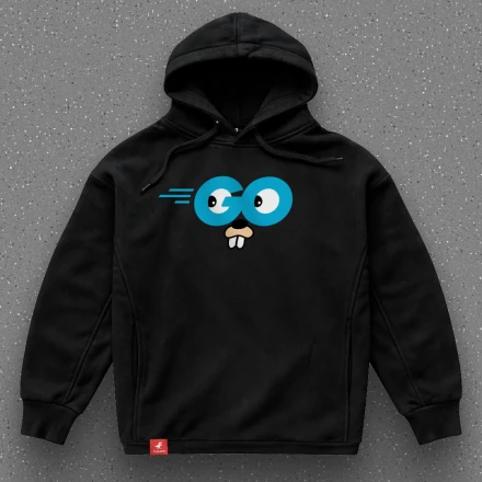 Чорна худи «Go!», з персонажем Golang на ім’я Gopher