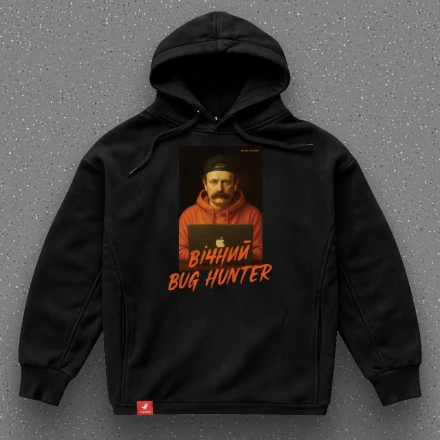 Чорна худи «Вічний Bug Hunter», з Іваном Франко у кепці