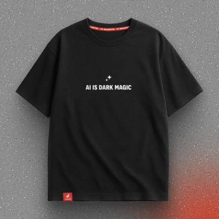 Black T-shirt «AI is dark magic», true coding sorcery