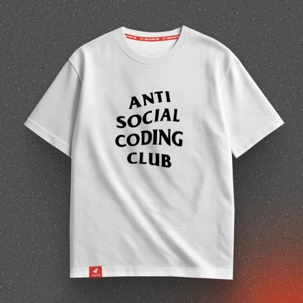 White T-shirt «Anti Social Coding Club», inspired by a famous brand