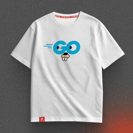 White T-shirt «Go!», with the Golang character called Gopher