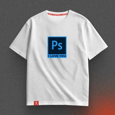 White T-shirt «PS. I love you», for those in love with Photoshop