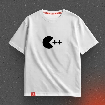Біла футболка «C++», в стилі Pacman