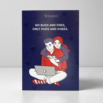 Листівка айтішника «No bugs and fixes, only hugs and kisses», у чорному конверті 1