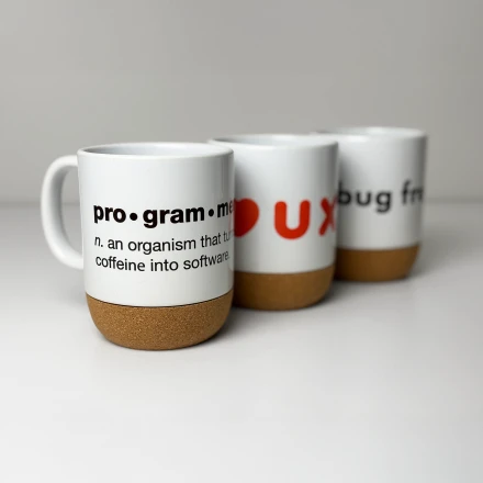 Cup with a cork base and any IT-shirts print to select: nice present 3