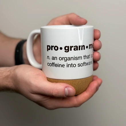 Cup with a cork base and any IT-shirts print to select: nice present 2