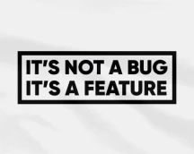 T-shirt for developers «It's not a bug, it's a feature», text in the frame