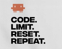 T-shirt for IT professionals «Code. Limit. Reset. Repeat.», featuring Clawd